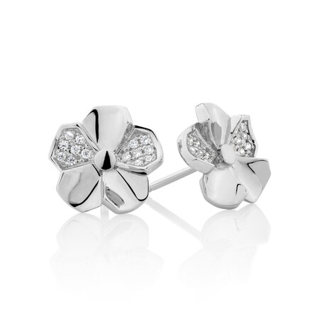 Flower Earrings with Cubic Zirconia in Sterling Silver Flower Earrings with Cubic Zirconia in Sterling Silver