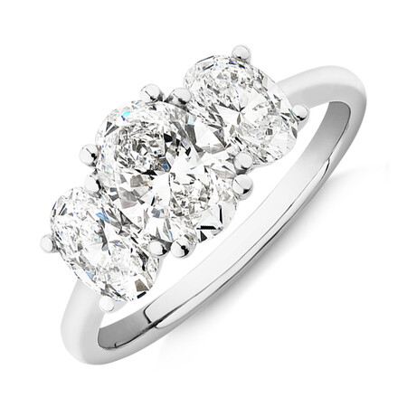 Laboratory-Created 2 Carat Three Stone Oval Diamond Ring In 14kt White Gold