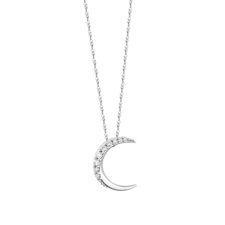 Moon Pendant With Diamonds In 10ct White Gold