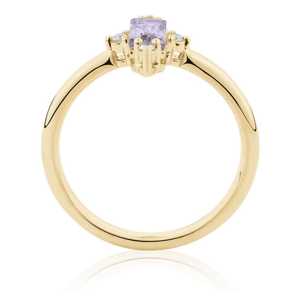 Stacker Ring with Diamonds & Amethyst in 10ct Yellow Gold