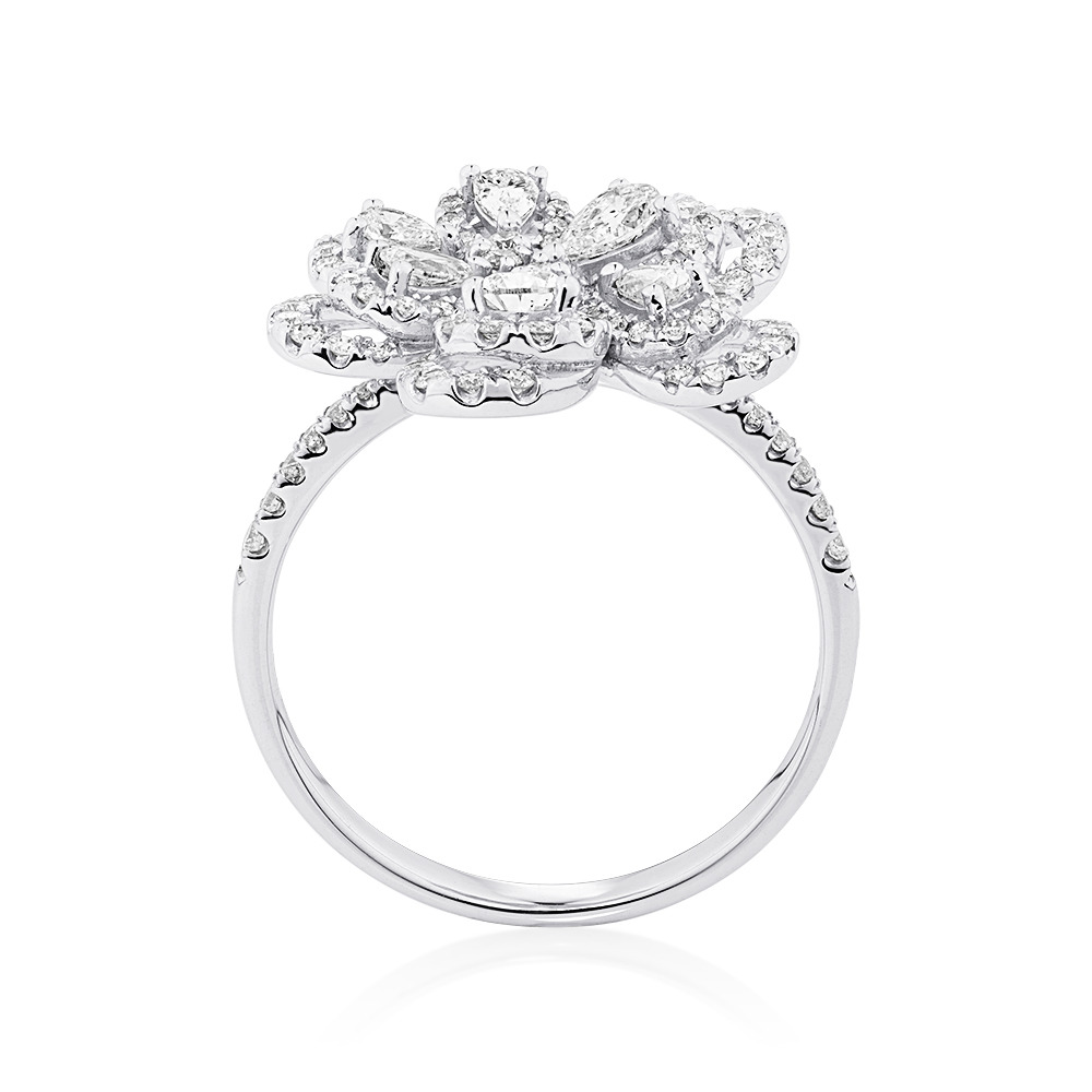 Flower Ring with 1 Carat TW of Diamonds in 10ct White Gold