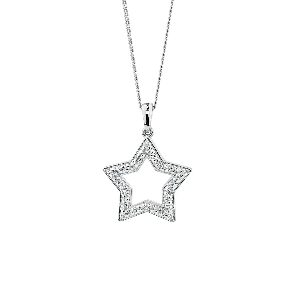 Star Pendant with Diamonds in Sterling Silver