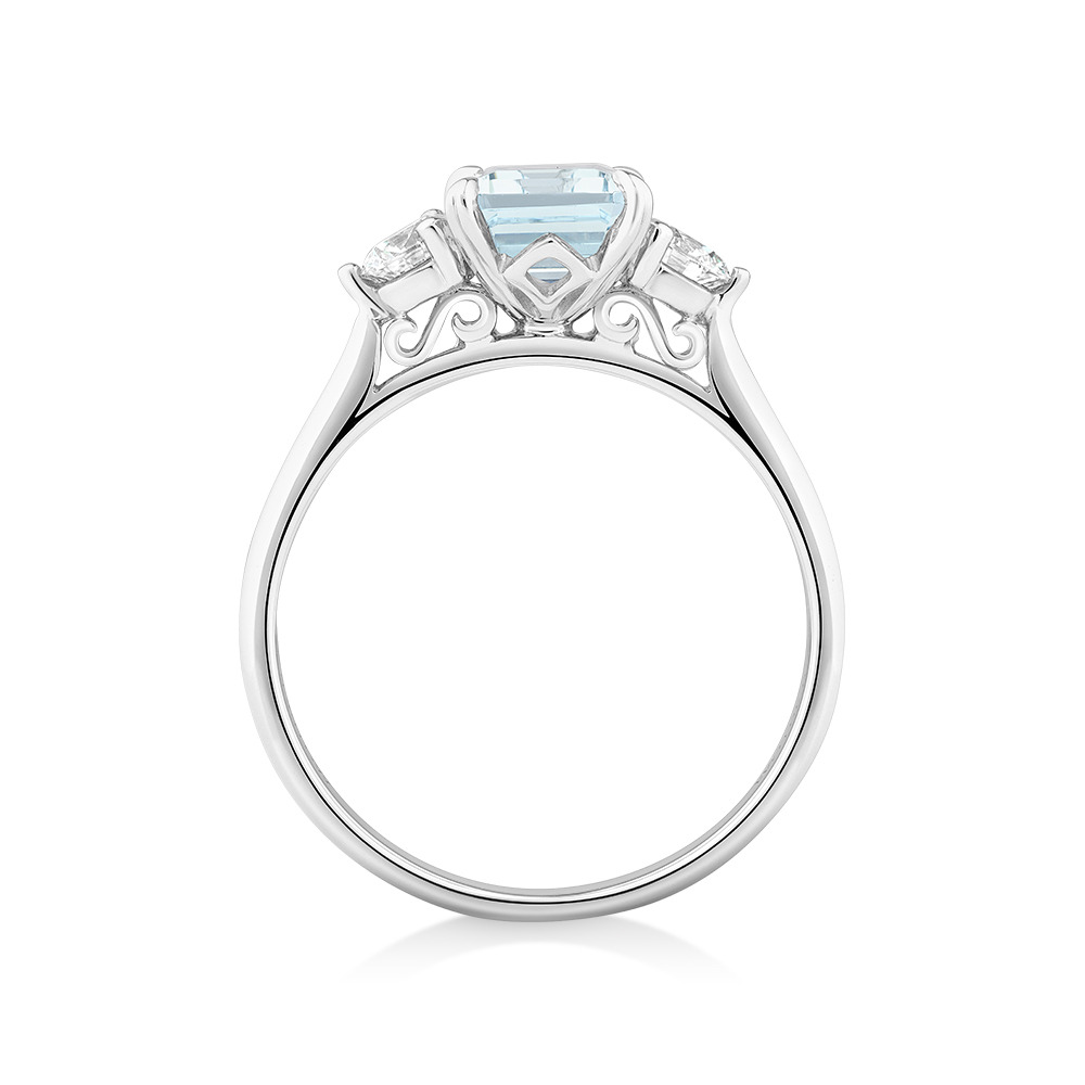 Ring with Aquamarine & 0.40 Carat TW of Diamonds in 10ct White Gold