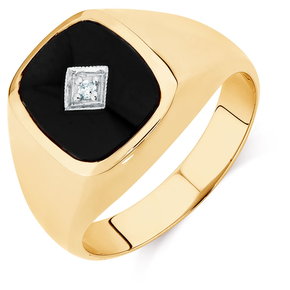 Men S Diamond Set Ring With Onyx In 10ct Yellow Gold