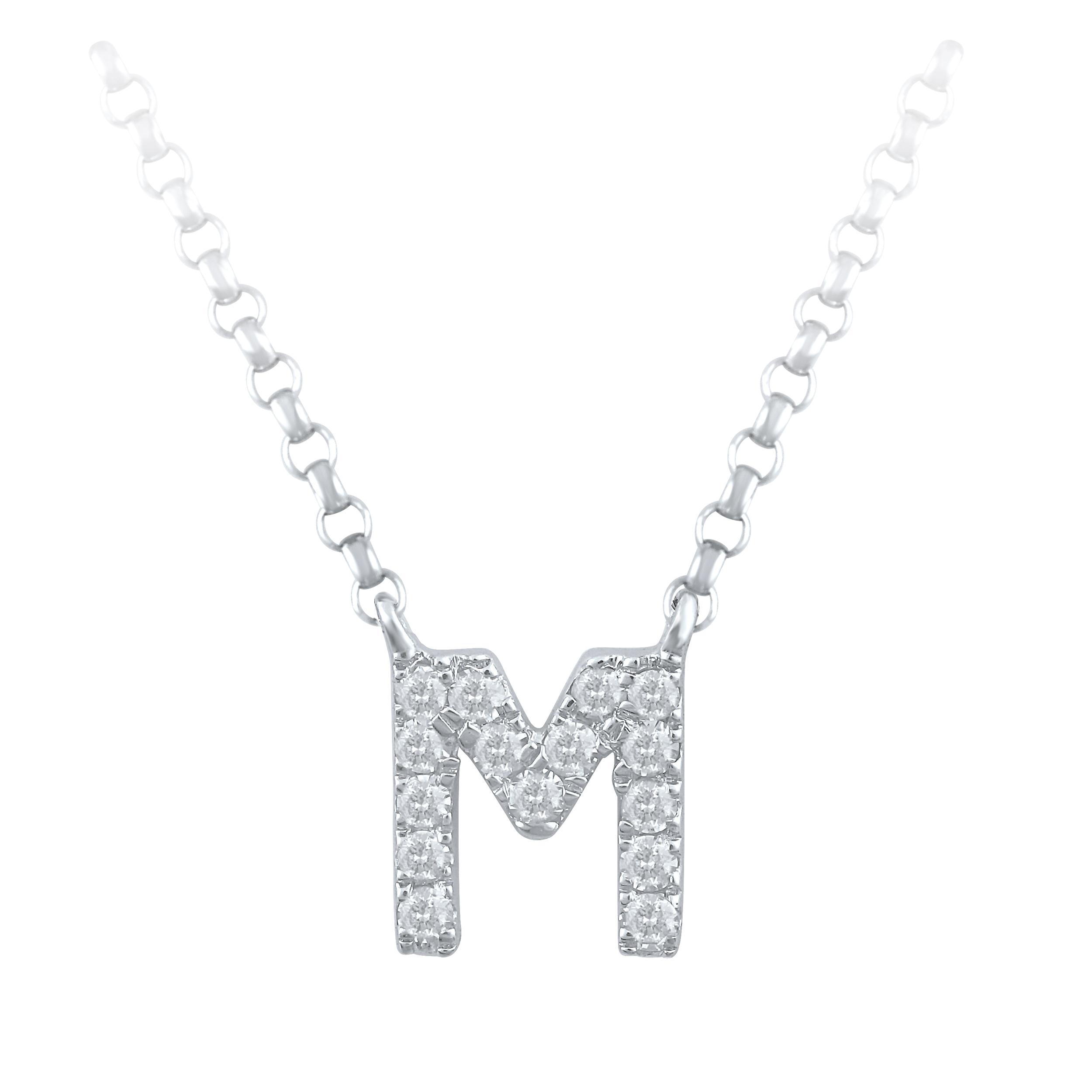 M' Initial Necklace with Diamonds in 10ct White Gold
