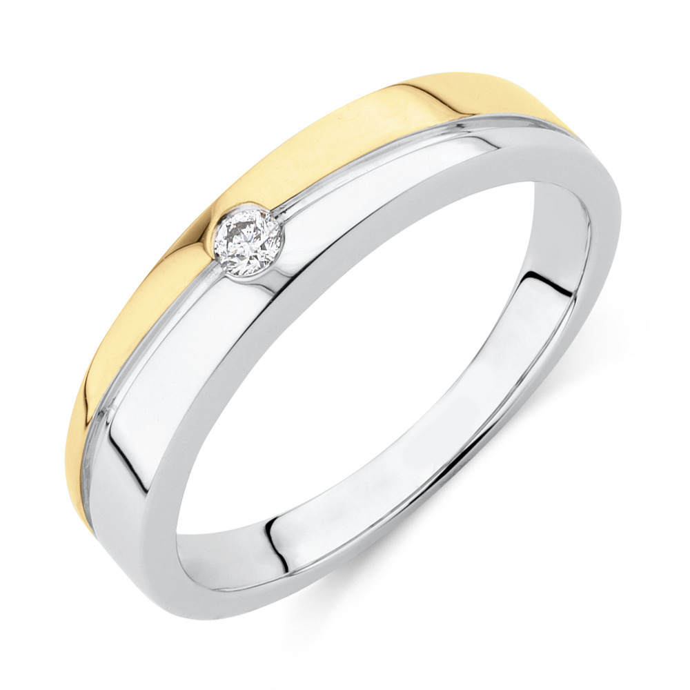 Ring with Diamond in 10ct White & Yellow Gold