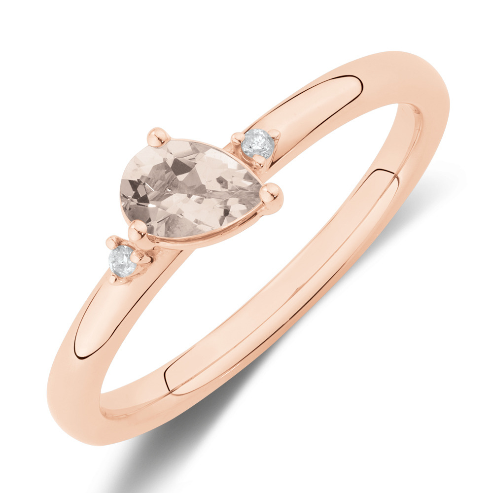 Stacker Ring wtih Diamonds & Morganite in 10ct Rose Gold