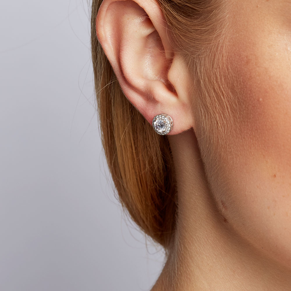 Stud Earrings with Cubic Zirconia in Sterling Silver