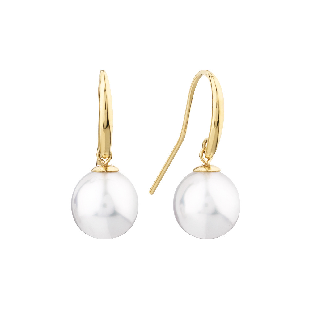Drop Earrings With South Sea Pearl In 14ct Yellow Gold