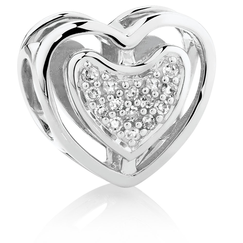 Diamond Set Sterling Silver Heart Charm