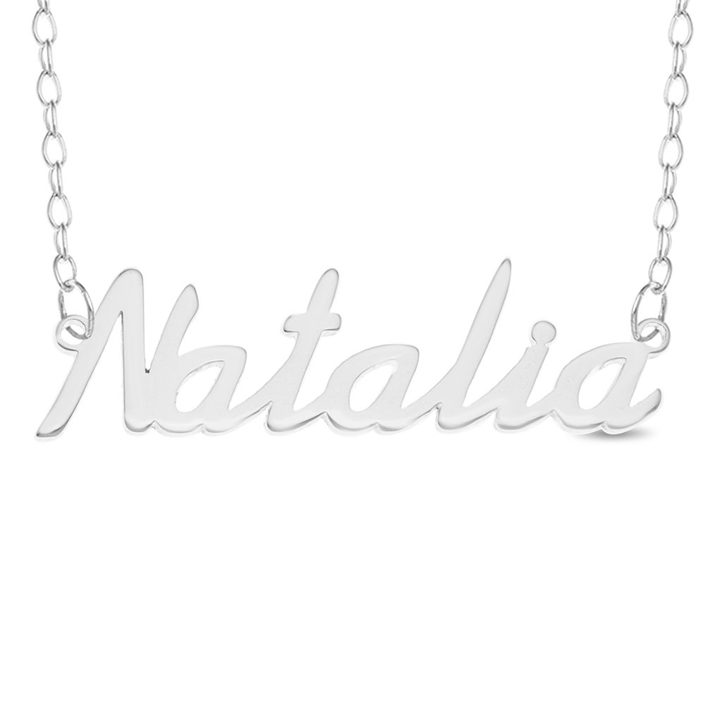 Natalia Name Plate Necklace In Sterling Silver