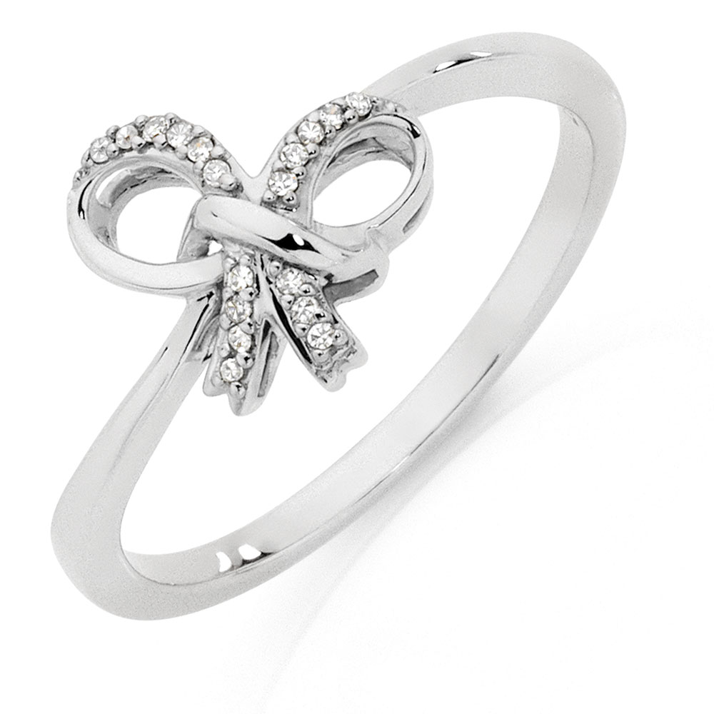 Bow Ring with Diamonds in 10ct White Gold