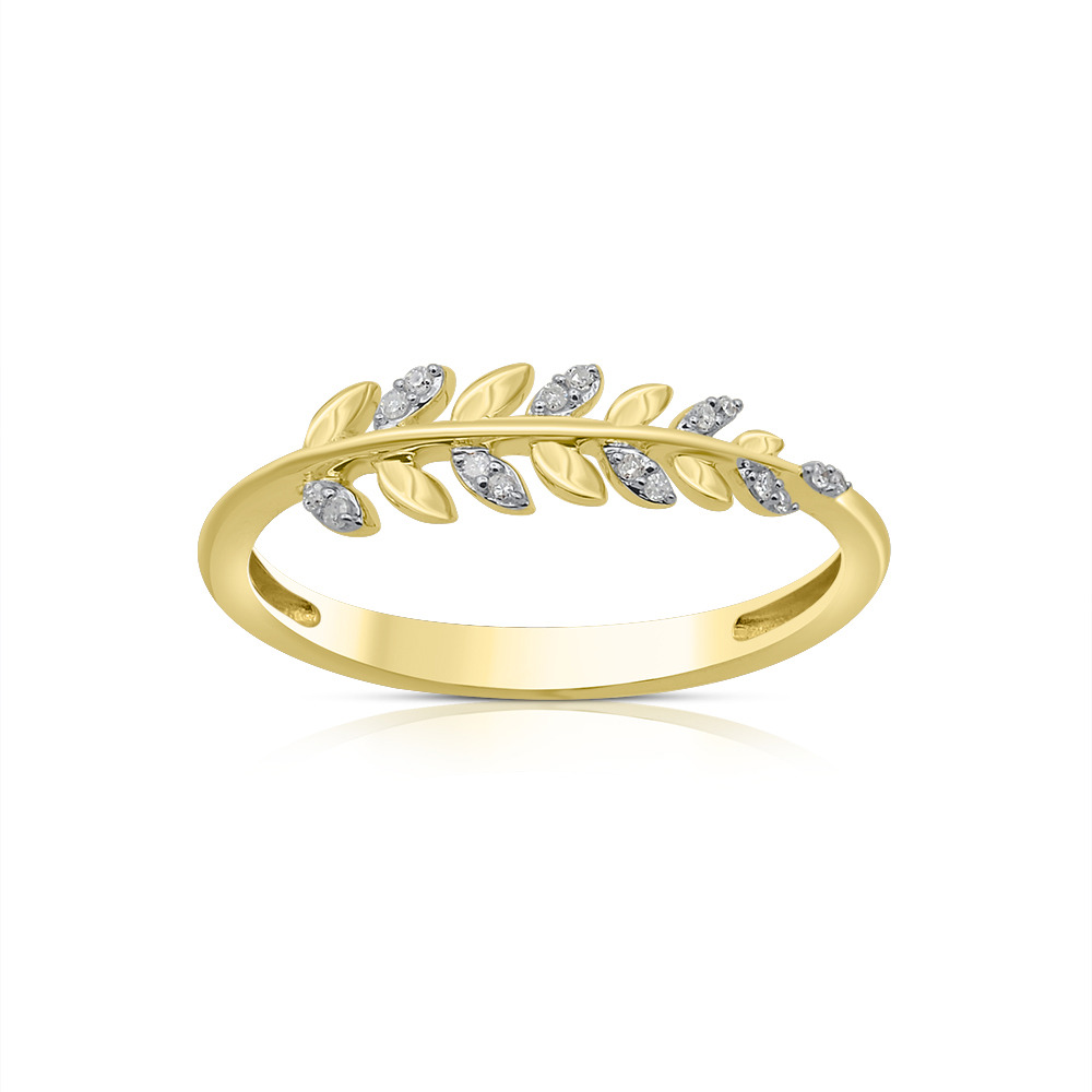 Leaf Ring with Diamonds in 10ct Yellow Gold