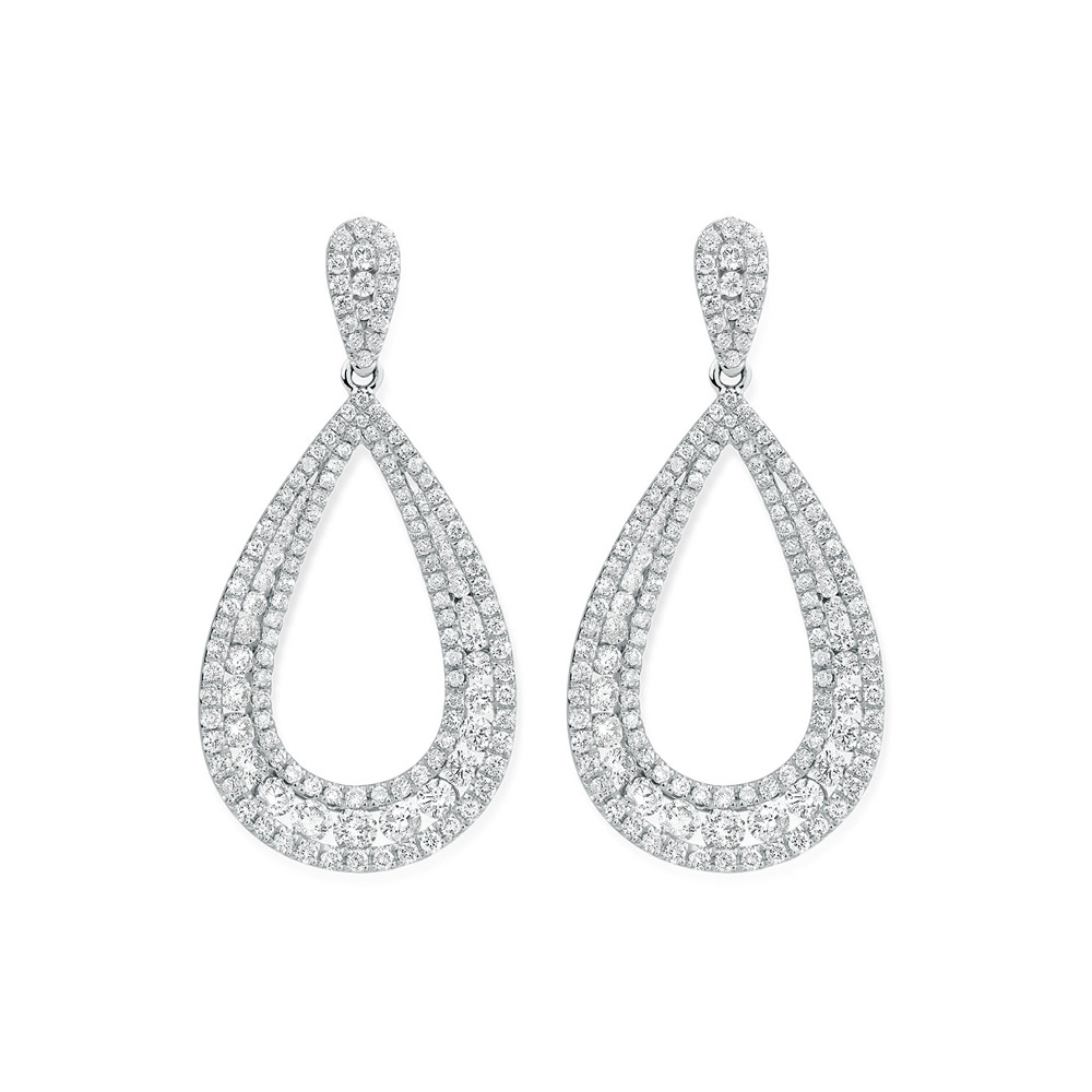 Drop Earrings with 2 Carat TW of Diamonds in 14ct White Gold