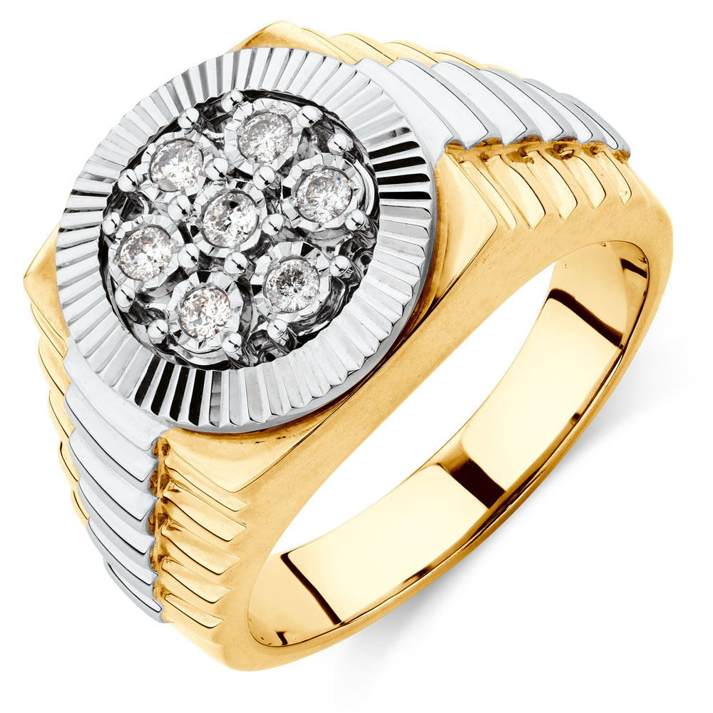 Men&#39;s Ring with 1/4 Carat TW of Diamonds in 10ct Yellow & White Gold