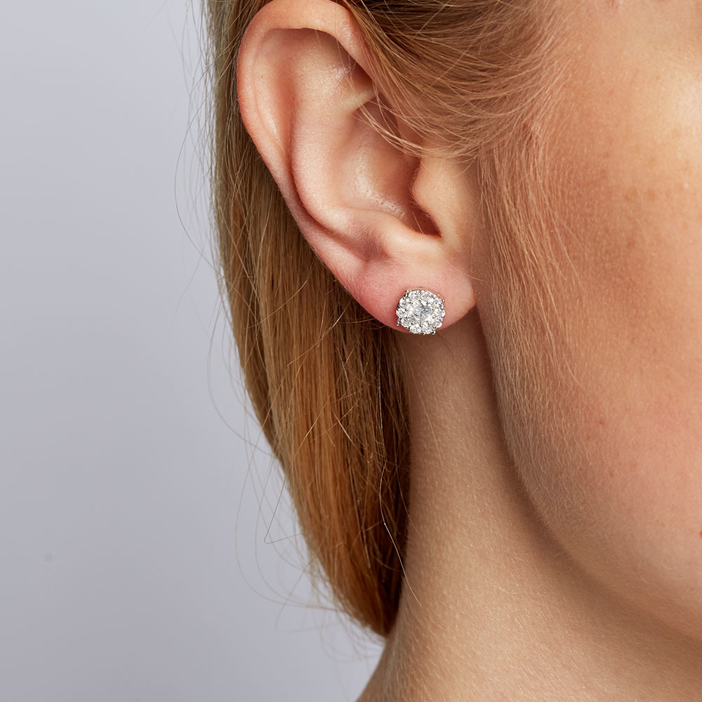 Halo Stud Earrings with 1 Carat TW of Diamonds in 10ct White Gold