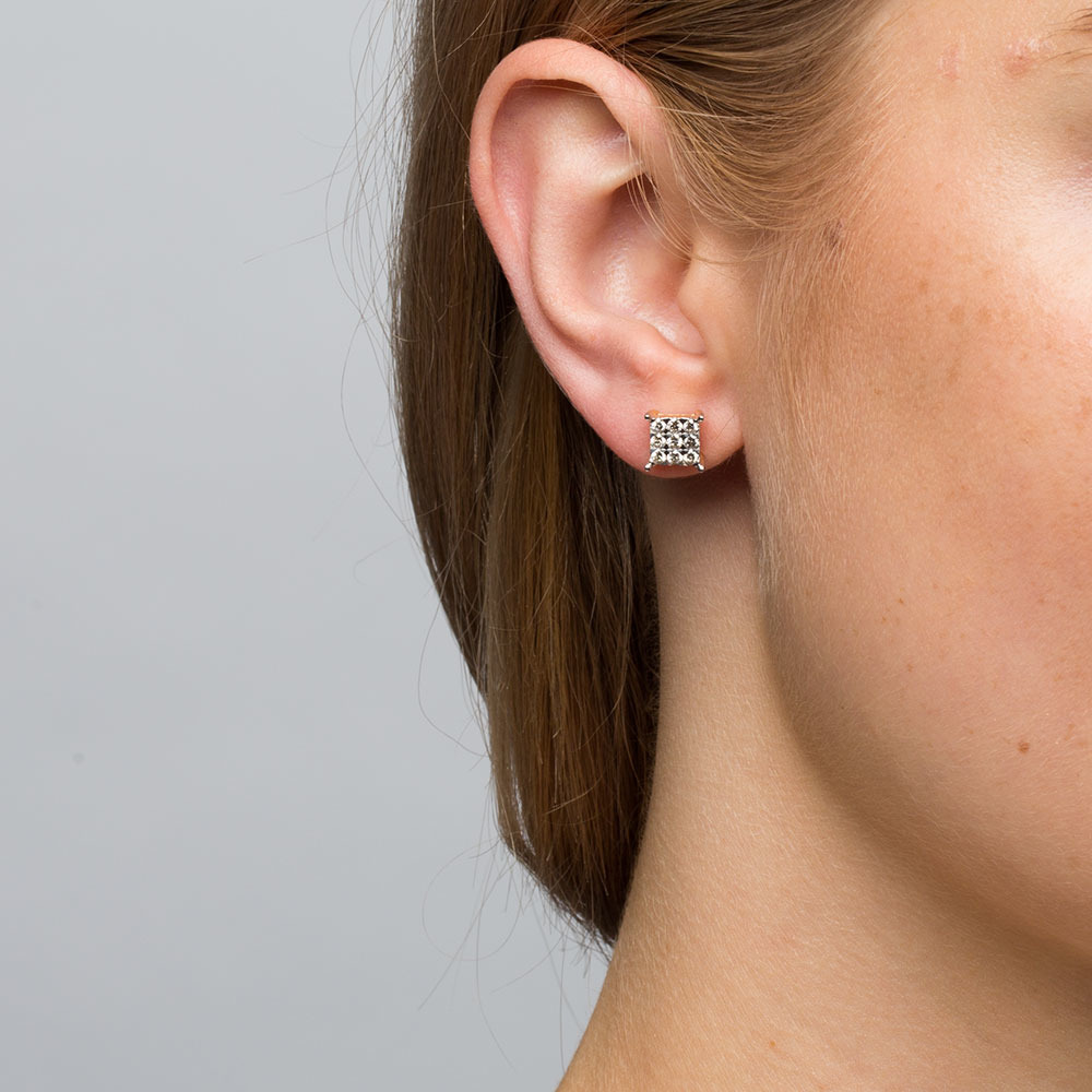 Square Stud Earrings with 1/2 Carat TW of Diamonds in 10ct Yellow Gold