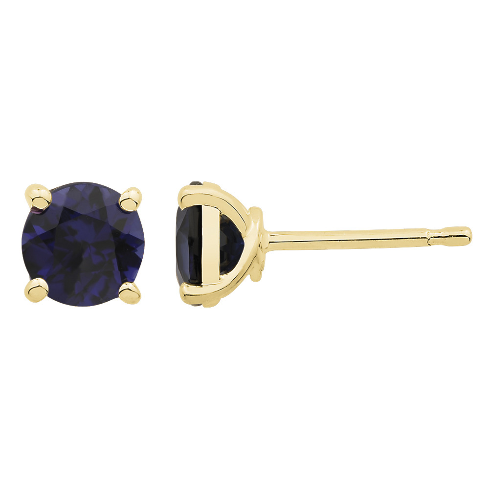 Stud Earrings with Created Sapphire in 10ct Yellow Gold