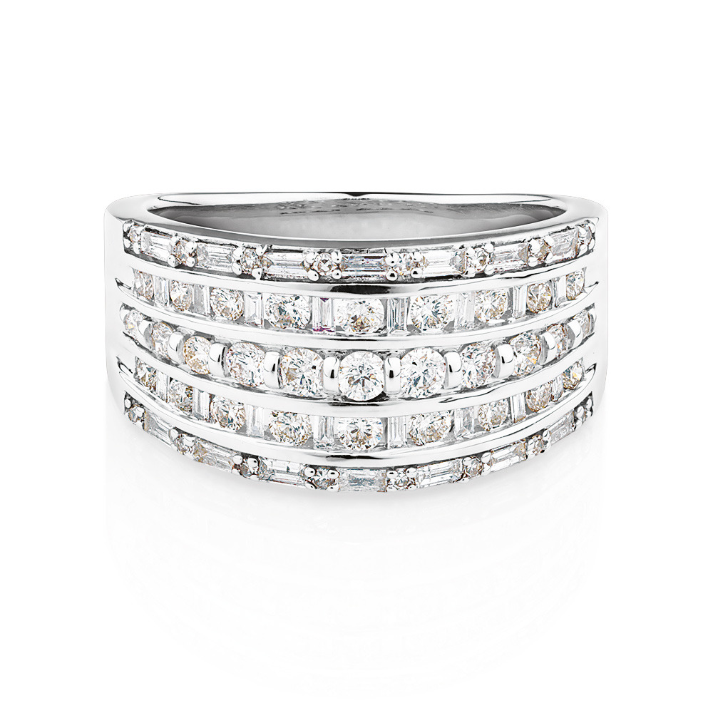 Multi Row Ring with 1 Carat TW of Diamonds in 10ct White Gold