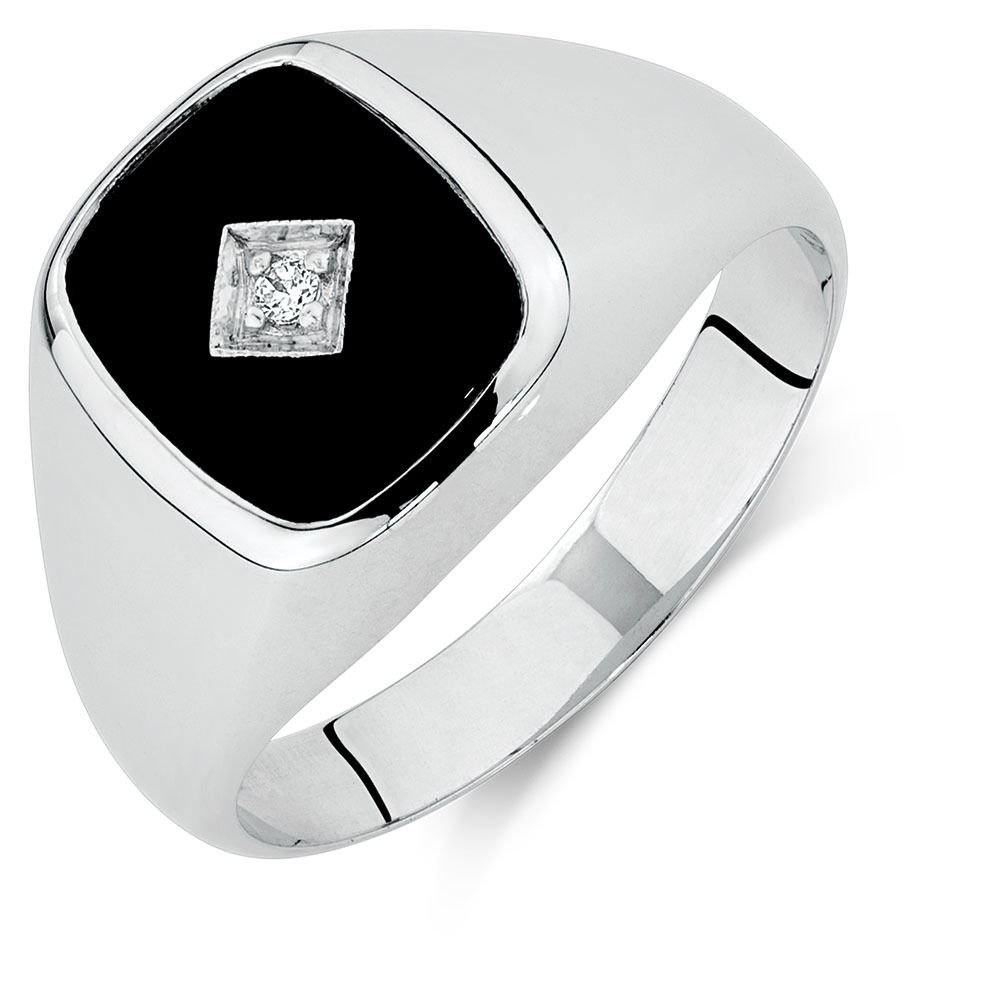 Men S Ring Set With A Cubic Zirconia Black Onyx In 925 Sterling Silver