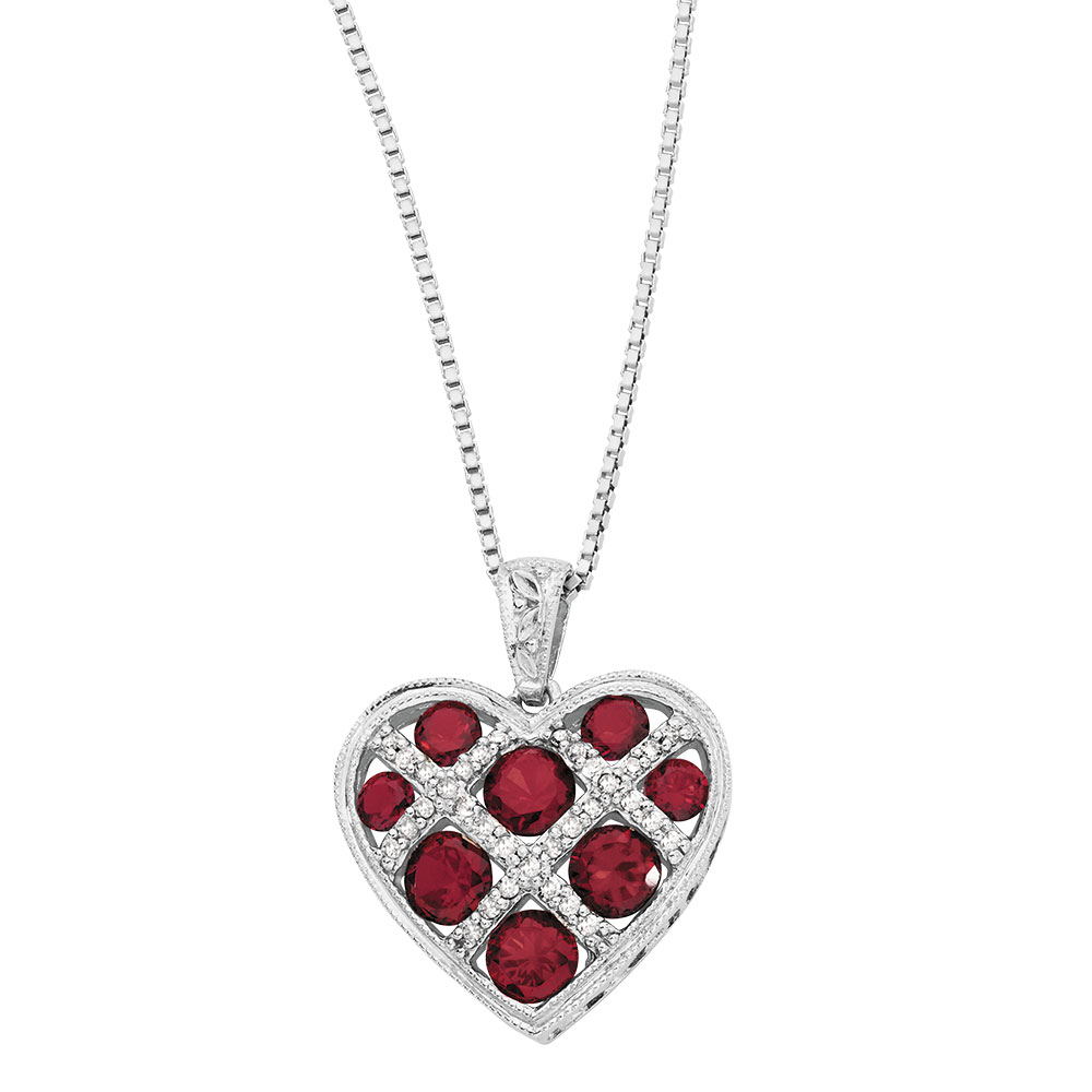 Pendant with Created Ruby & Diamonds in Sterling Silver