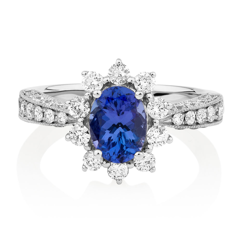 Ring with Tanzanite & 1 Carat TW of Diamonds in 14ct White Gold