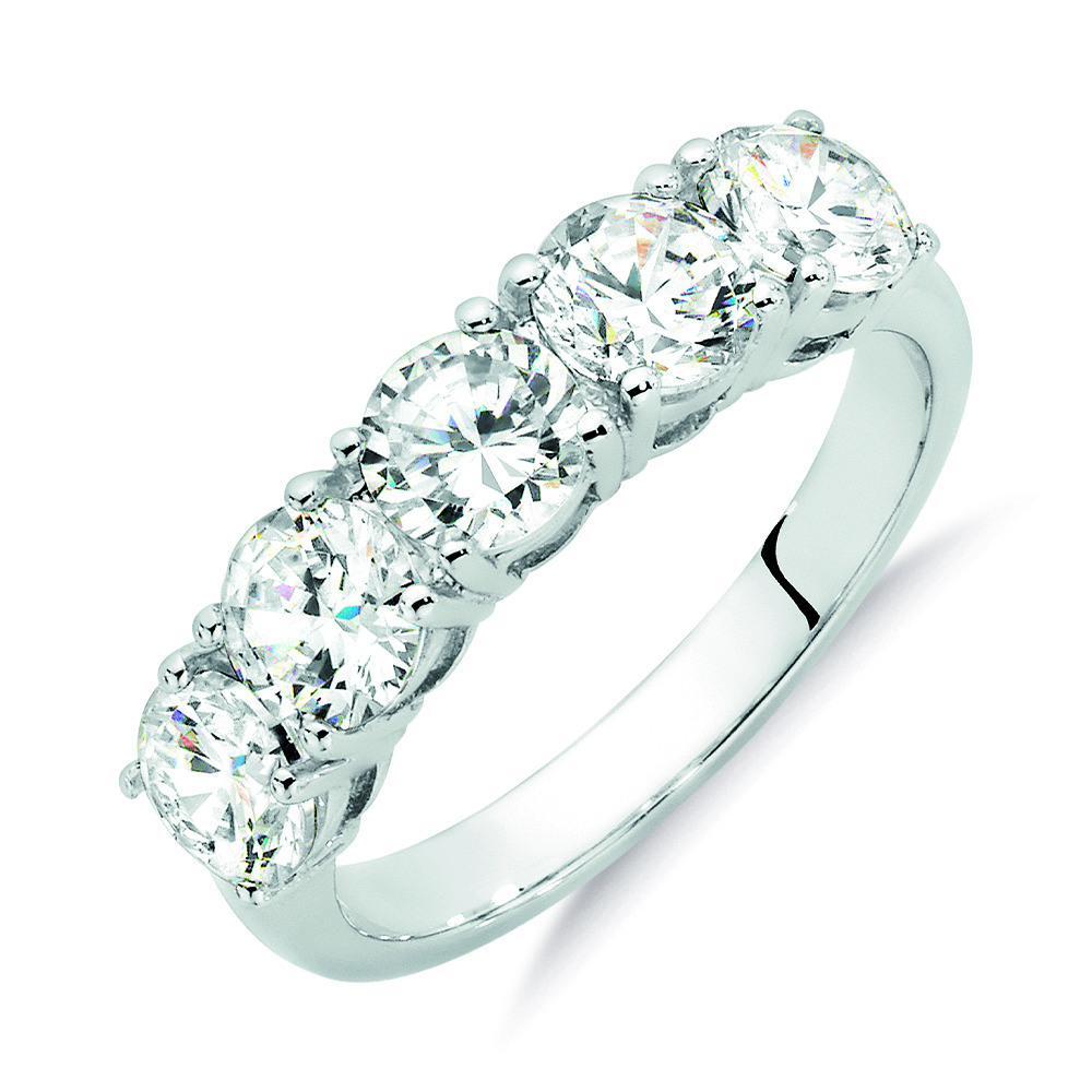 5 Stone Set Ring With Cubic Zirconia In Sterling Silver