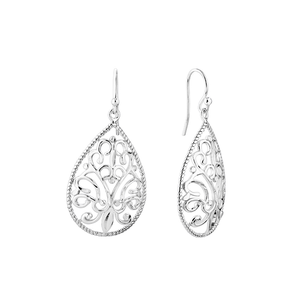 Filigree Teardrop Earrings In Sterling Silver