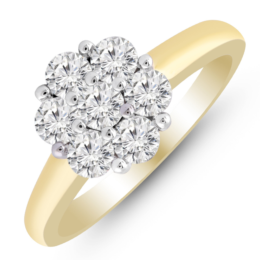 Flower Ring with 1.00 Carat TW of Diamonds in 14ct Yellow & White Gold