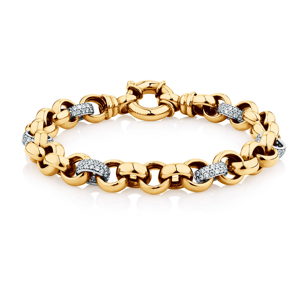 19cm (7.5") Belcher Bracelet with Cubic Zirconias in 10ct Yellow