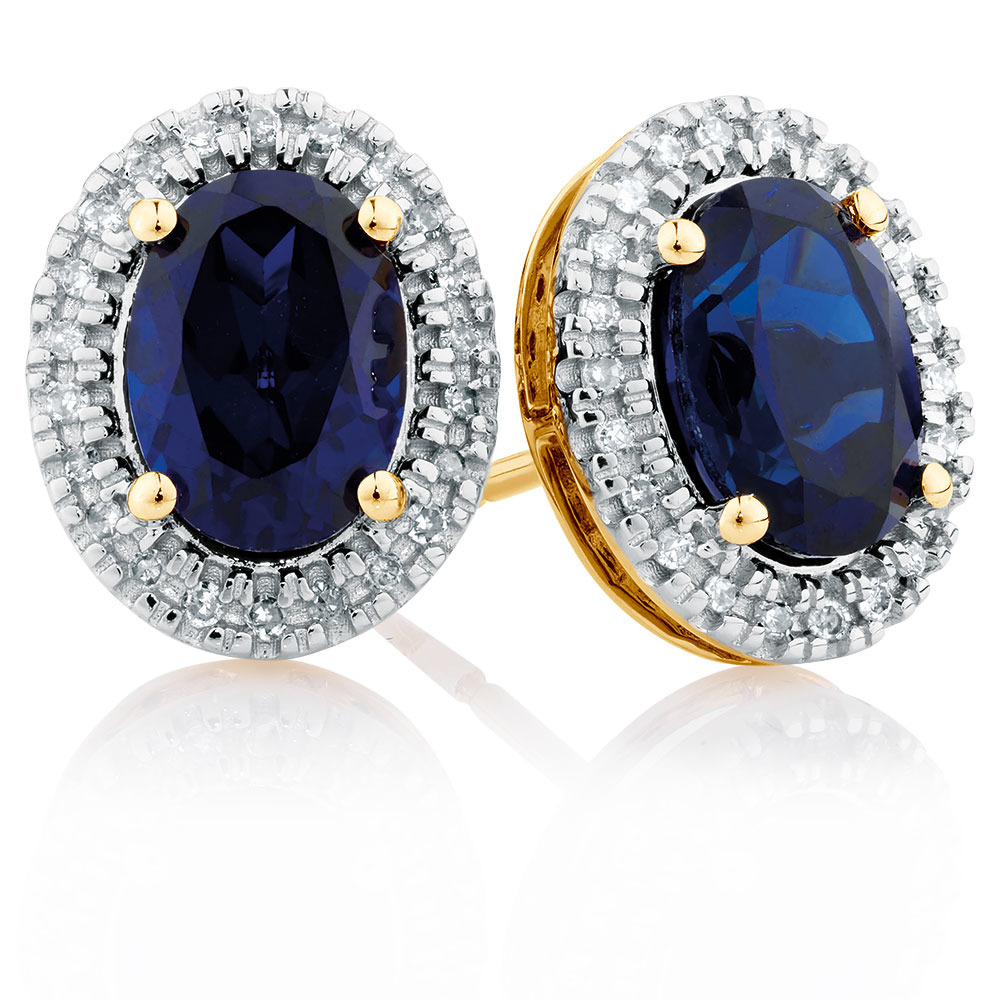 Stud Earrings With Created Sapphire Diamonds In Ct Yellow Gold