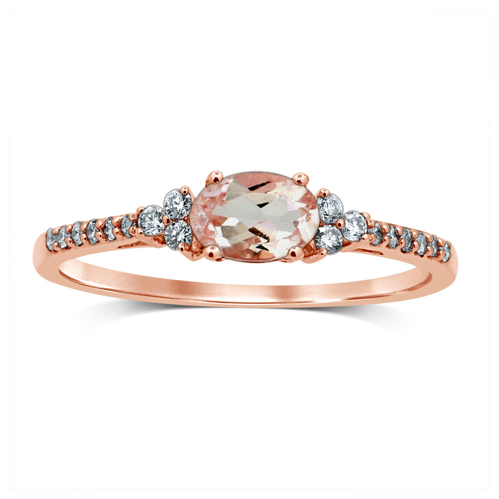 Ring with Created Morganite & Diamond in 10ct Rose Gold