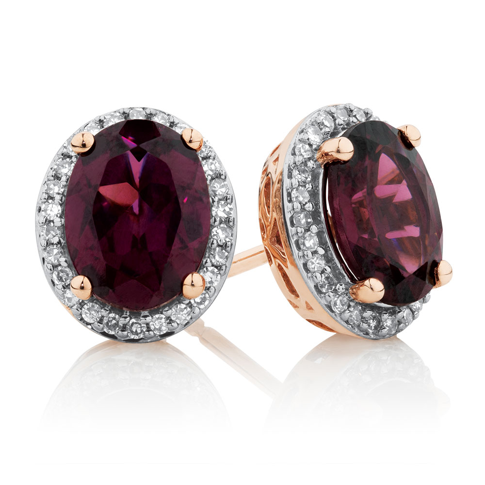 Earrings with Rhodolite Garnet and Diamonds in 10ct Rose Gold