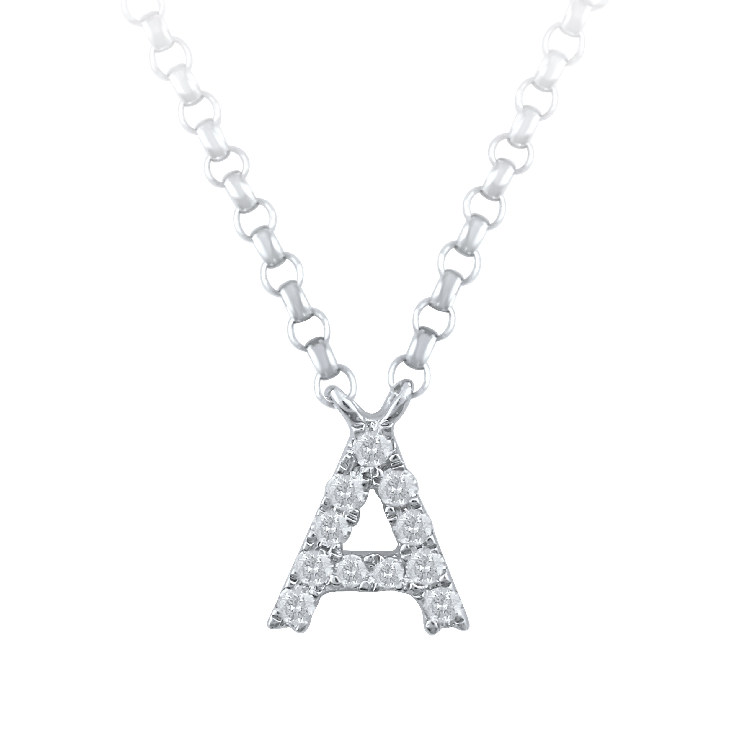 A' Initial Necklace with Diamonds in 10ct White Gold