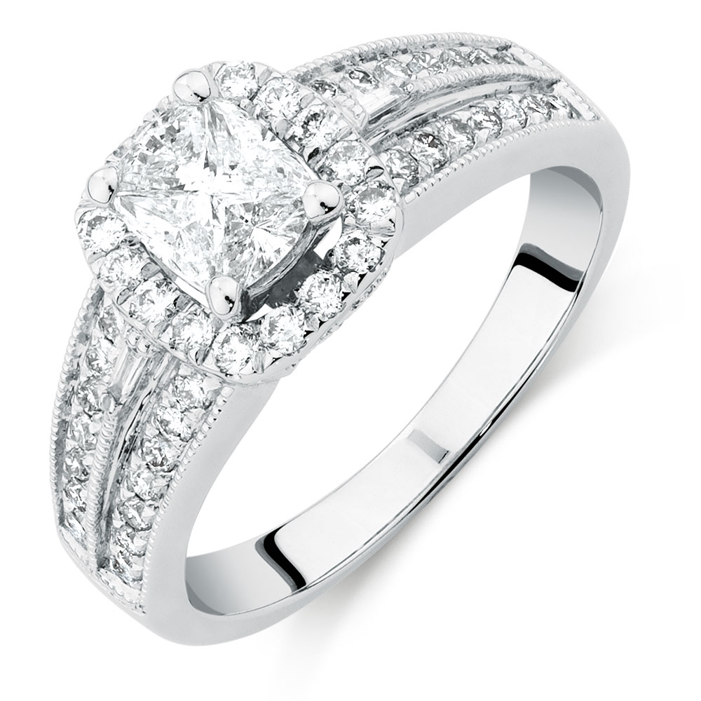 Engagement Ring with 1 Carat TW of Diamonds in 14ct White Gold
