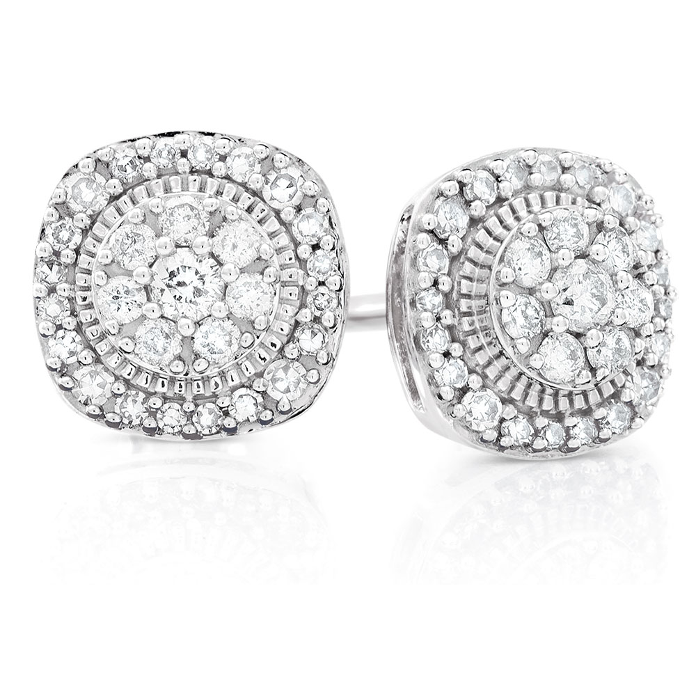 Cluster Stud Earrings with 1/3 Carat TW of Diamonds in 10ct White Gold