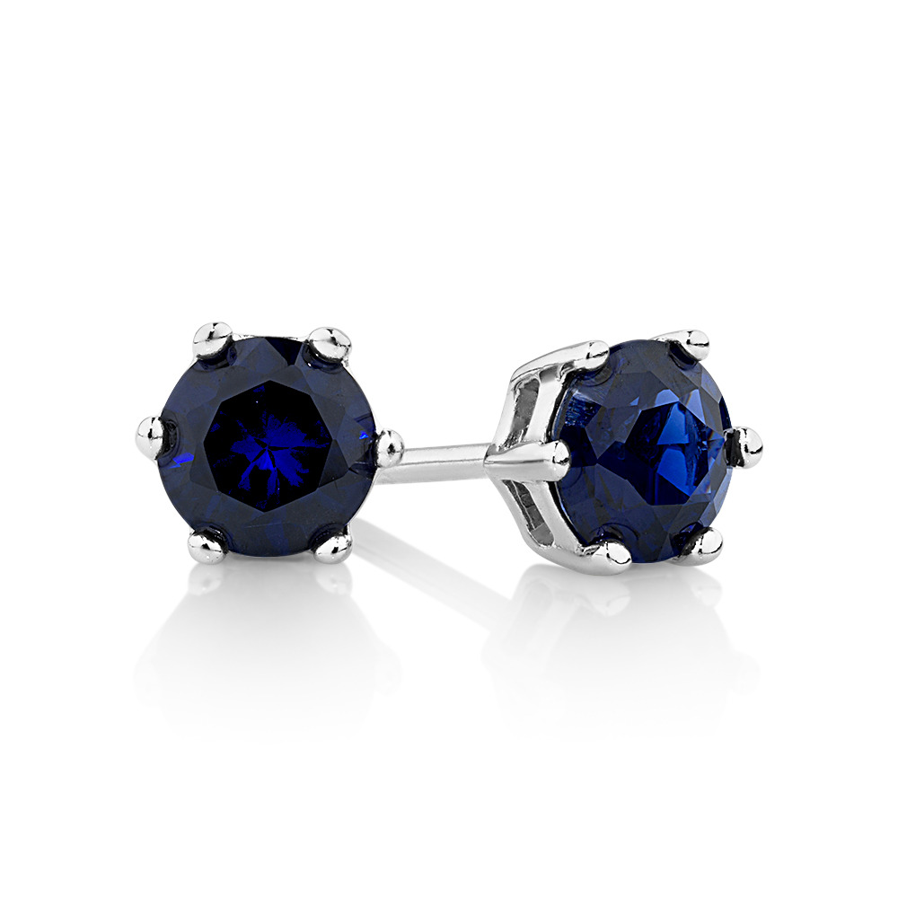 Stud Earrings with Dark Blue Cubic Zirconia in Sterling Silver