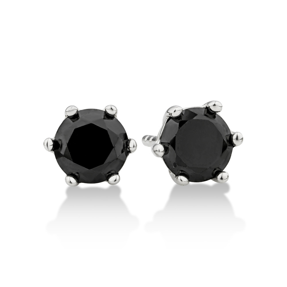 Stud Earrings with Black Cubic Zirconia in Sterling Silver