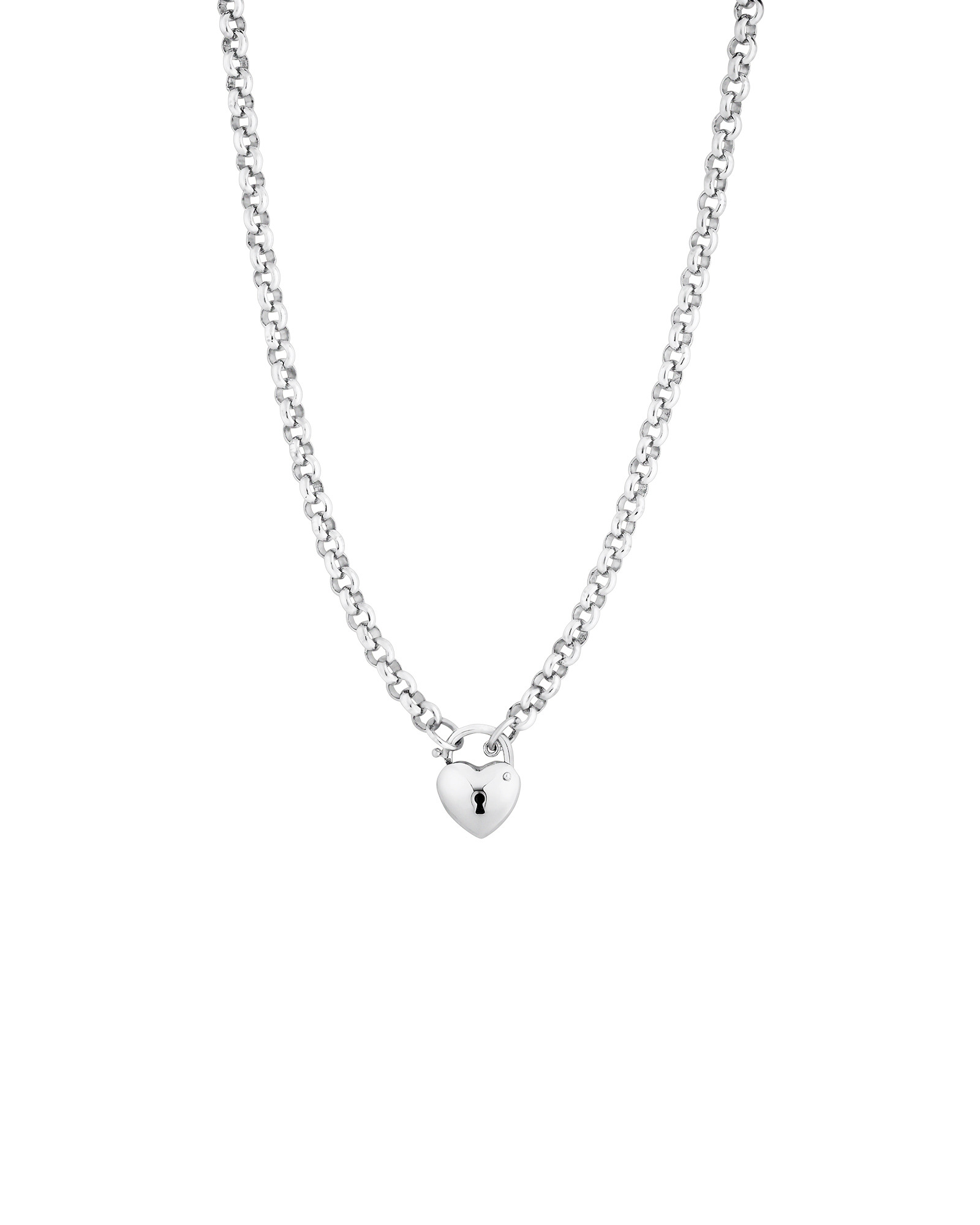 45cm Heart Padlock Belcher Necklace in Sterling Silver