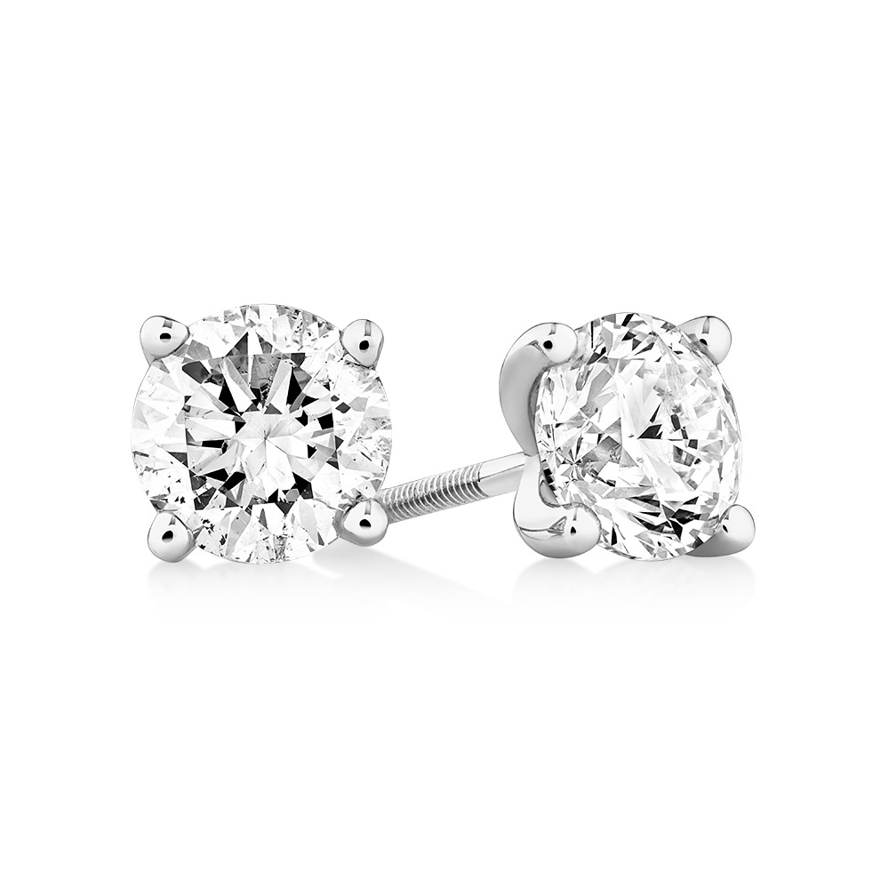 Stud Earrings with 2 Carat TW of Diamonds in 14ct White Gold