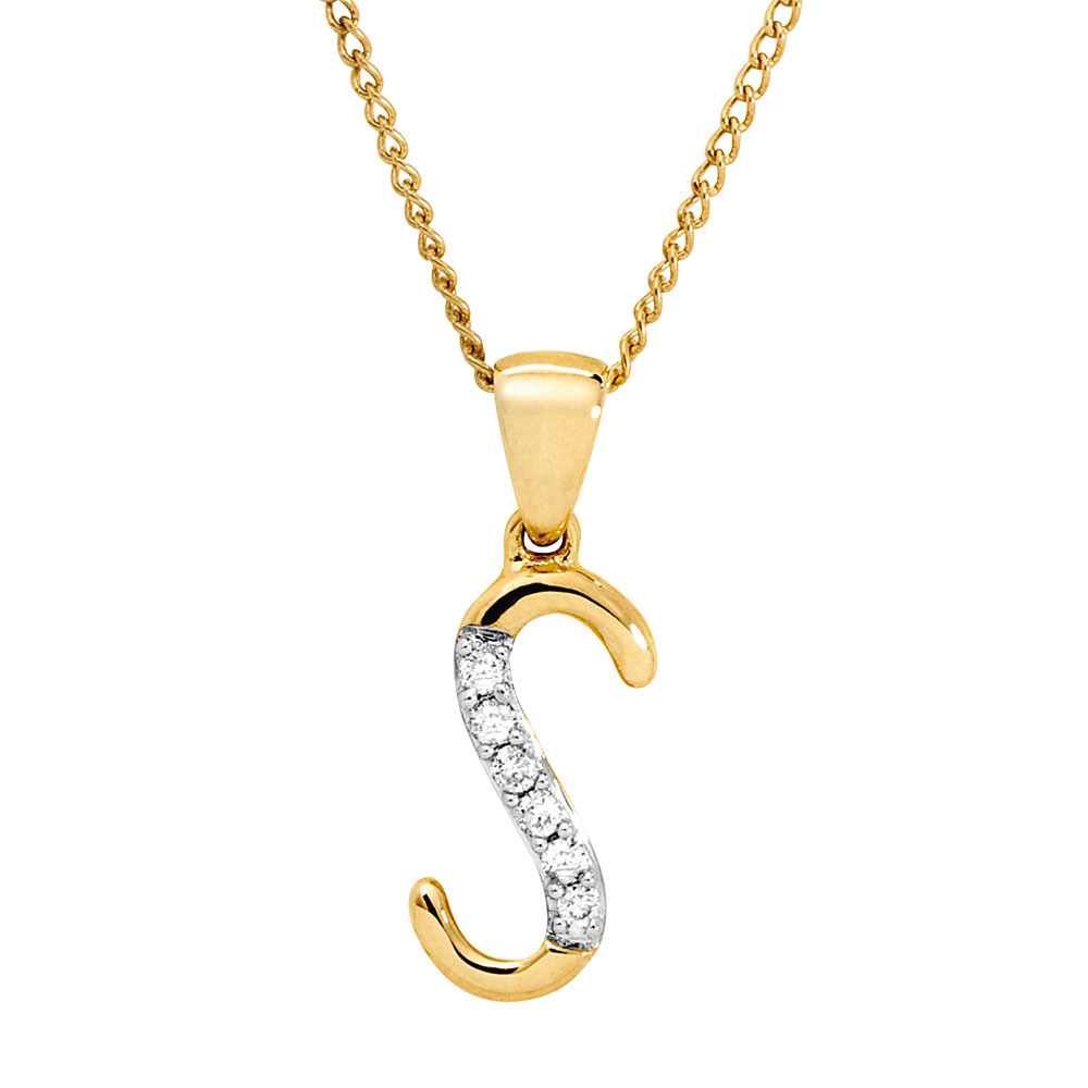 Initial Pendant With Diamonds In 10ct Yellow Gold