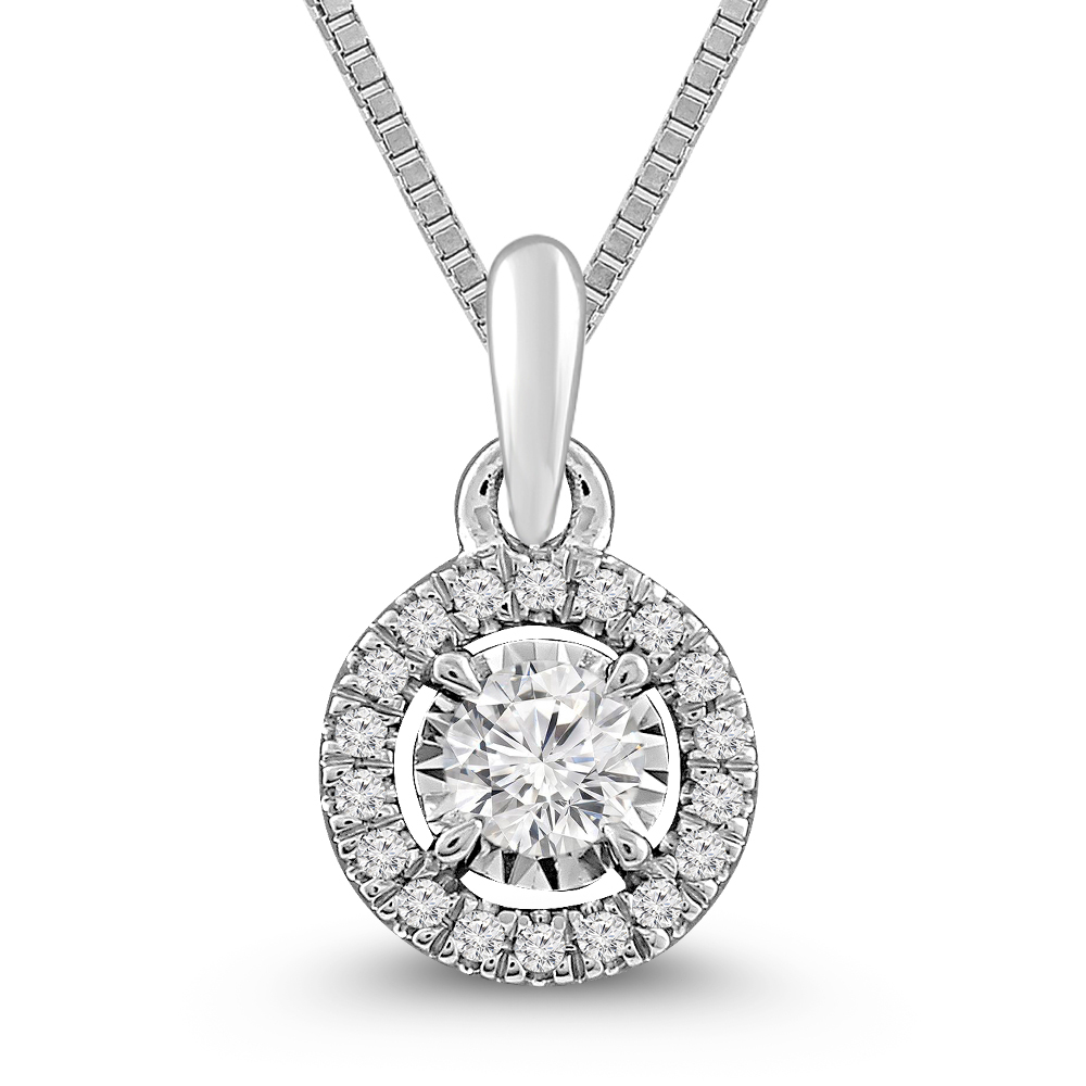 Halo Pendant with Diamonds in 10ct White Gold