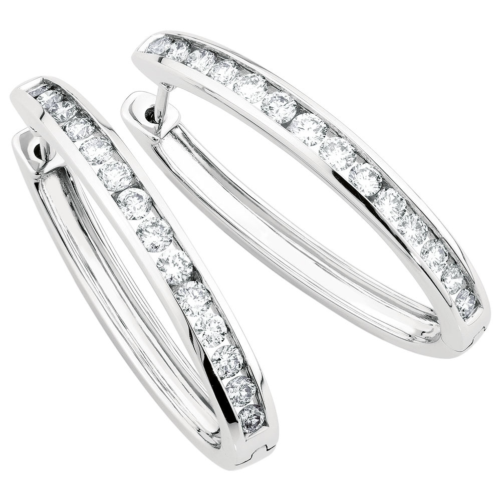 Hoop Earrings with 1 Carat TW of Diamonds in 10ct White Gold