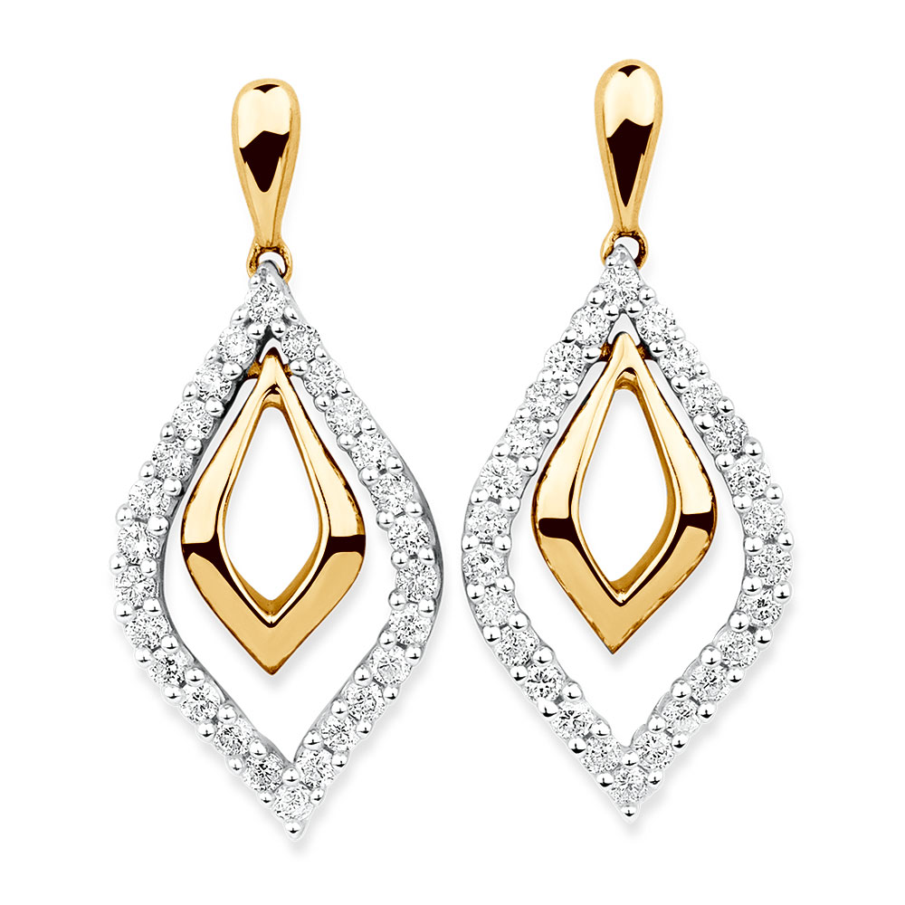 Drop Earrings with 1/2 Carat TW of Diamonds in 10ct Yellow Gold
