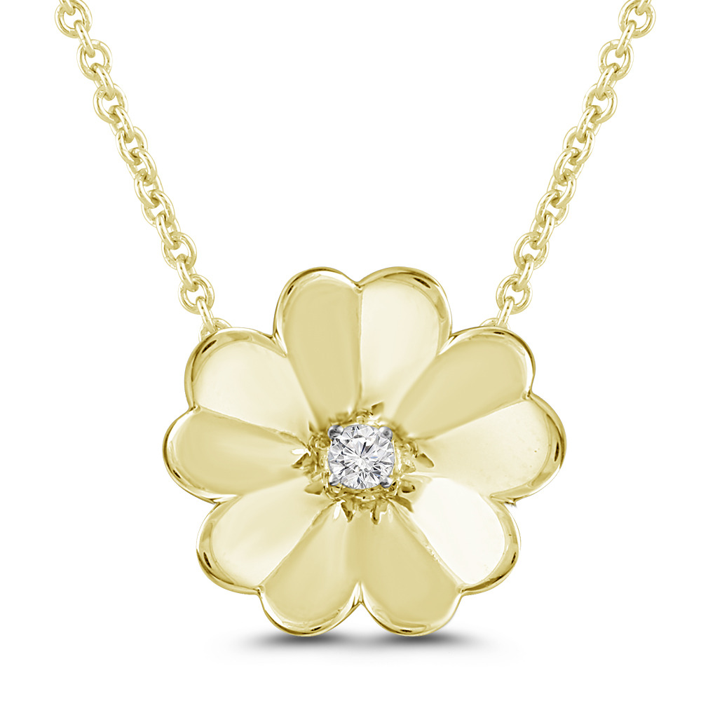 Flower Pendant with Diamonds in 10ct Yellow Gold