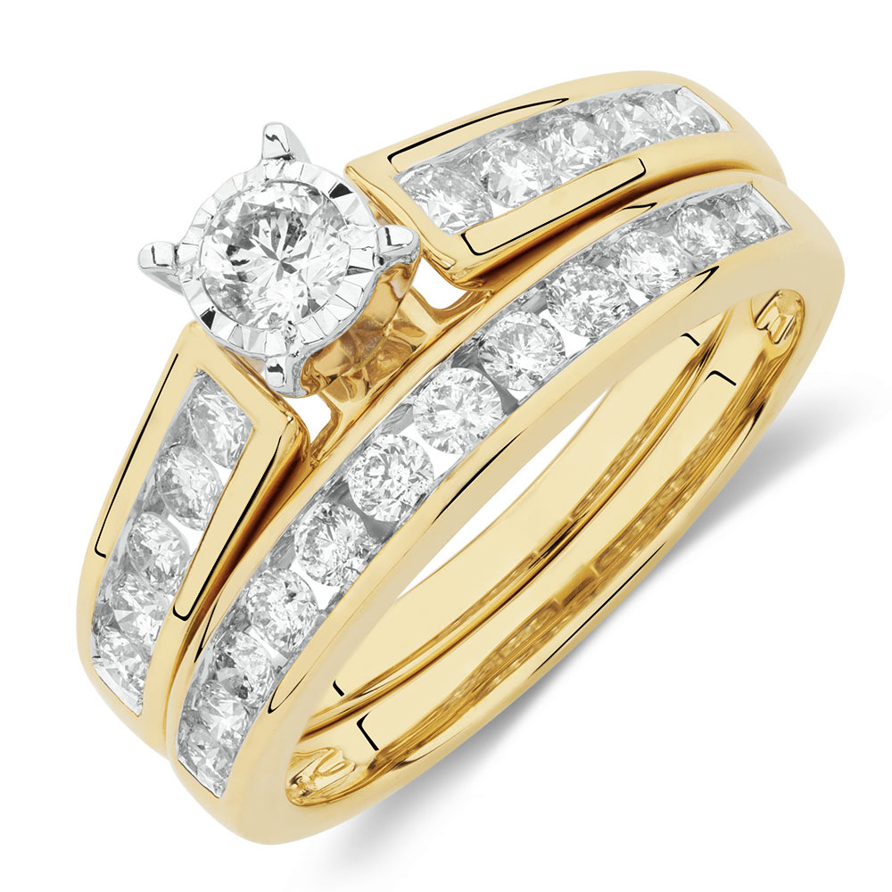 Bridal Set with 1 Carat TW of Diamonds in 14ct Yellow & White Gold