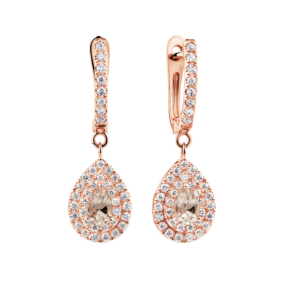 Michael Hill Designer Fashion Drop Earrings with Morganite & 0.38 Carat ...