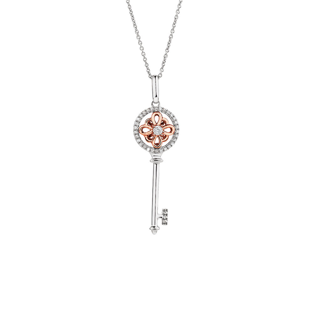 Key Pendant with Diamonds in 10ct Rose 