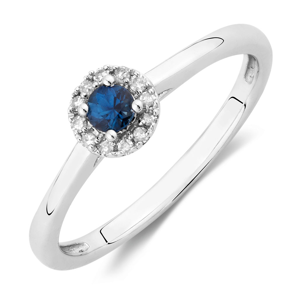 Promise Ring with Sapphire & Diamonds in 10ct White Gold