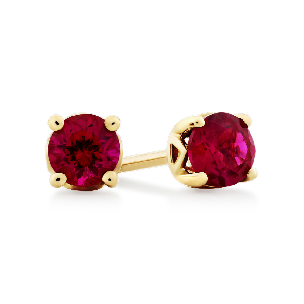 4mm Stud Earrings with Created Ruby in 10ct Yellow Gold